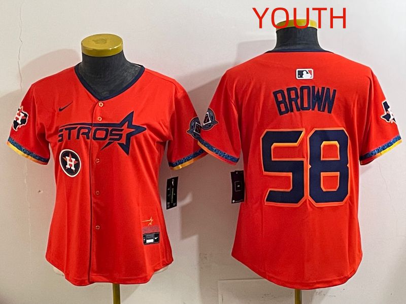 Youth Houston Astros #58 Brown Orange Fourth generation Joint Name 2025 Nike MLB Jersey style 7
